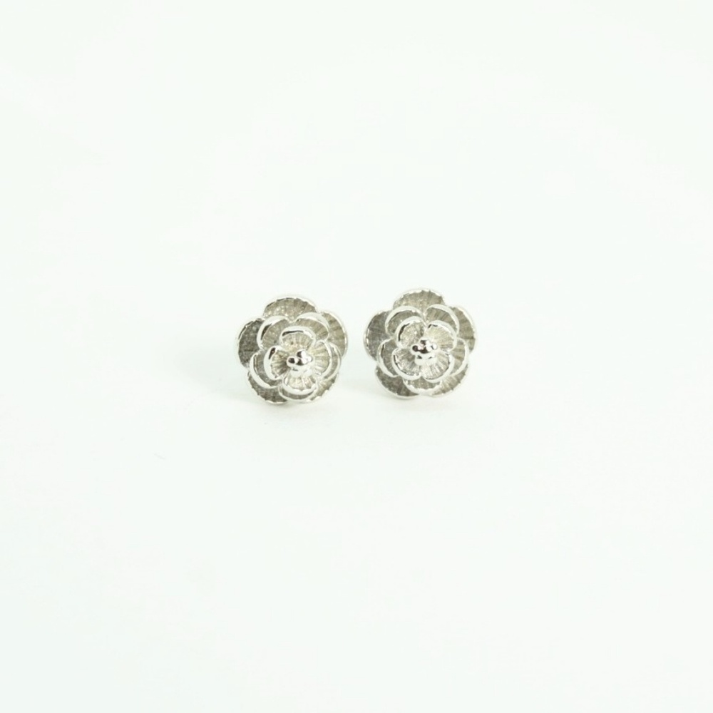.925 Sterling Plated Flower Stud Earrings - Picture 1 of 5